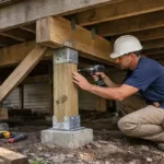 Deck reinforcement under construction.