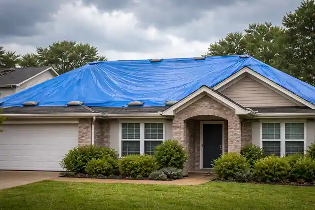 Blue roof tarp installed after hurricane damage
