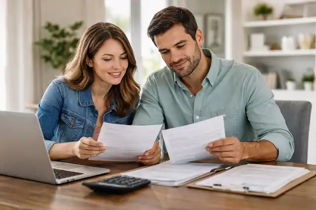 home buyer reviewing housing grant application and mortgage documents