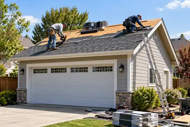 Garage roof replacement project on a two-car residential garage