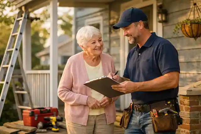 senior homeowner discussing home improvement grant project with contractor
