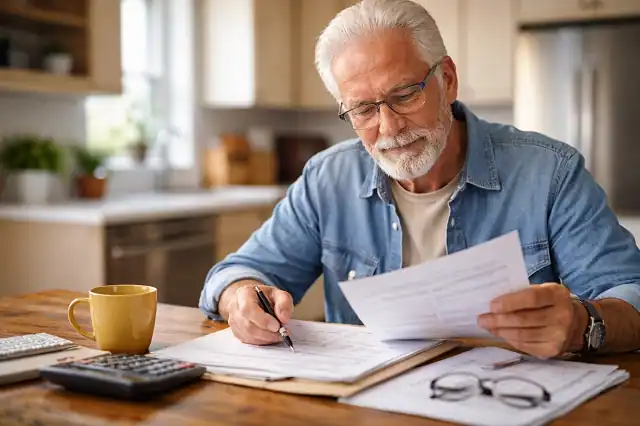 senior homeowner reviewing home repair grant paperwork
