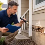 inspector examining hoome repair issues on residential property