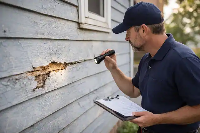 home inspector checking property damage for housing rehabilitation grant program