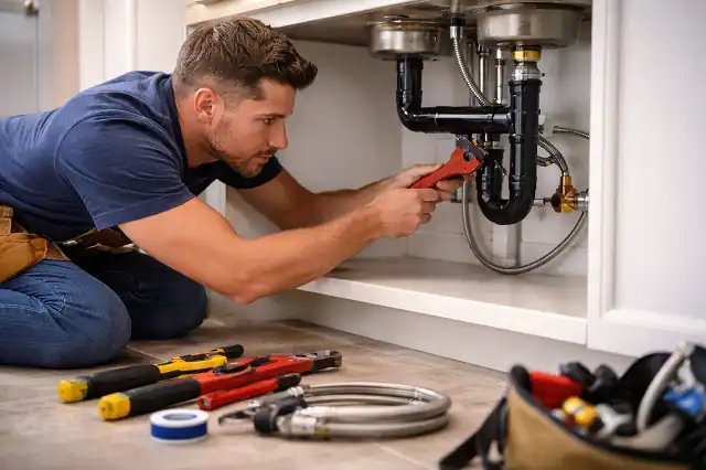 plumber repairing pipes using housing repair assistance funding