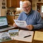 Alabama senior homeowner reviewing home repair grant and housing assistance paperwork
