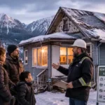 Low-income Alaska family receiving home repair grant help for roof and heating repairs during winter