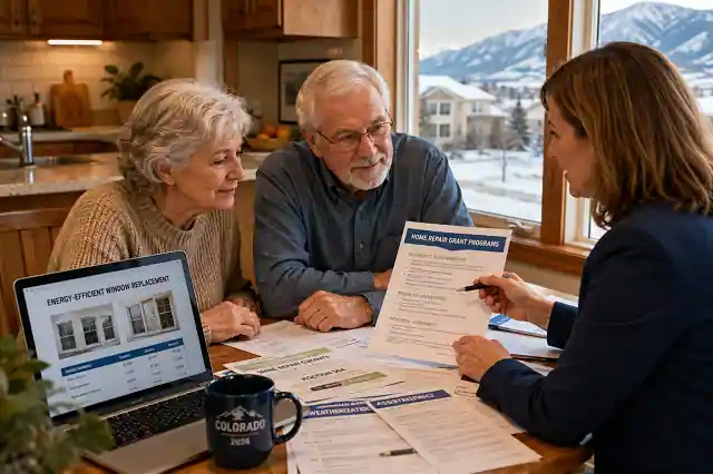 Colorado senior couple applying for window replacement grants with housing advisor