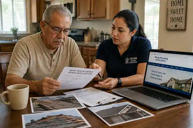 Texas Roof Replacement Grants For Low Income Families 3 Texas homeowner applying for roof replacement grants with housing advisor