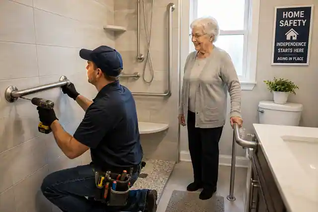 Senior citizen receiving home accessibility upgrades through New York repair assistance program
