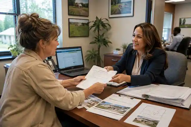 Federal and State Home Repair Grants For Rural Homeowners 2026 3 Homeowner submitting rural home repair grants application at a USDA housing assistance office.