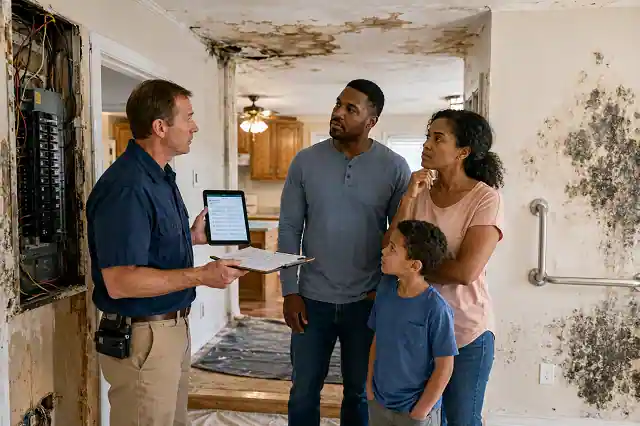Free Home Hazard Removal Grants For Homeowners in 2026 3 Home inspector explaining federal and state home hazard removal grant programs to homeowners during a residential safety inspection.