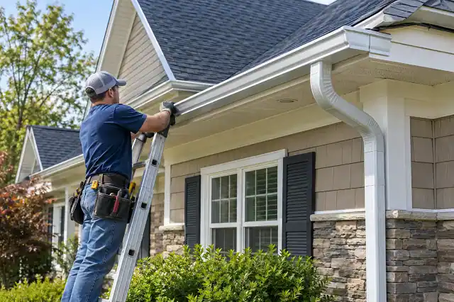utter installation on a residential home with new gutters and downspouts