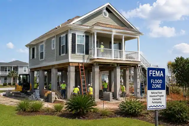 Home Elevation Grants For Homeowners in 2026: Complete Guide 2 Elevated American home above flood level using FEMA-funded home elevation grant