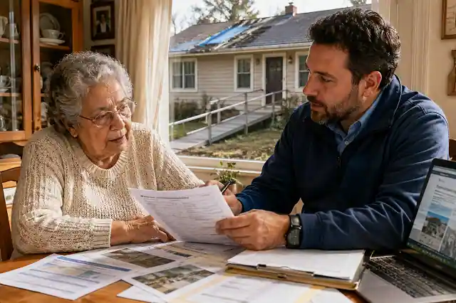 Home Repair Grants For SSI Recipients in 2026: Complete Guide 2 SSI recipient reviewing home repair grant documents with a housing counselor inside an older American home