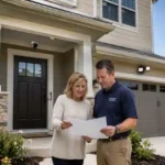American homeowner installing a smart home security system with grant assistance