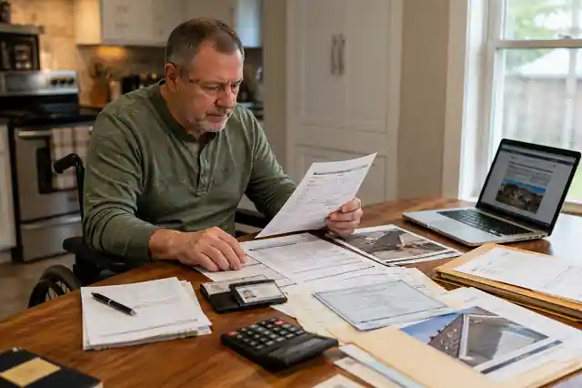 Home Repair Grants For SSI Recipients in 2026: Complete Guide 3 Homeowner organizing SSI documents, contractor estimates, and repair photographs before submitting a home repair grant application