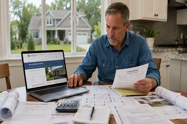 Home Repair Program Finder 2026: Where Homeowners Should Apply First 2 Homeowner comparing federal home repair assistance programs including HUD USDA and VA grants